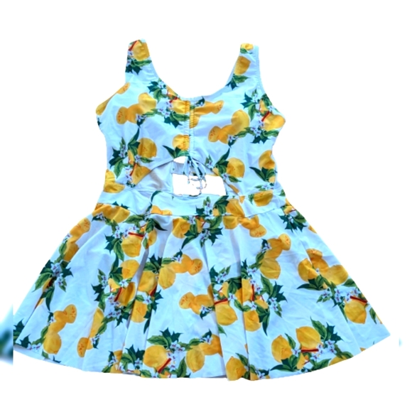 Plus Size Swimwear Swim Dress 4XL Built in Bottom Yellow Lemmons White Backgroun - Picture 1 of 13